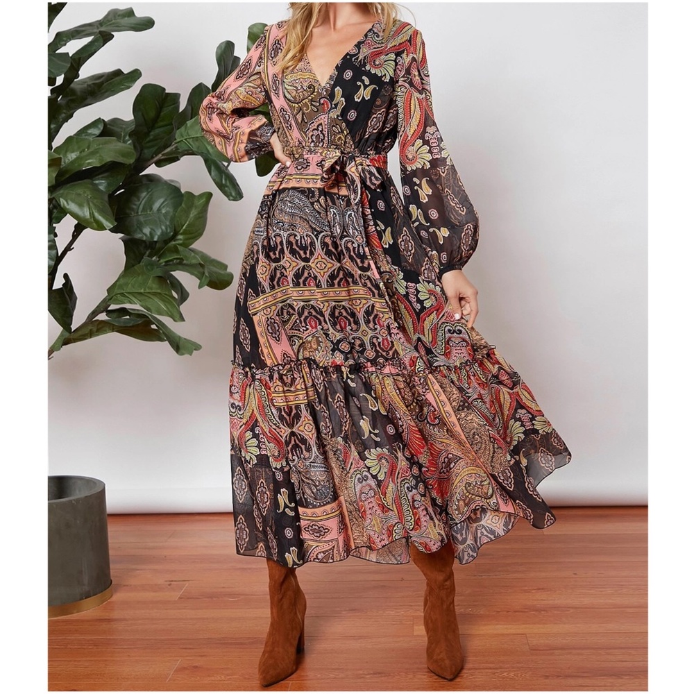 Boho Floral Print Lantern Sheer Sleeve Dress - Picture 1 of 5